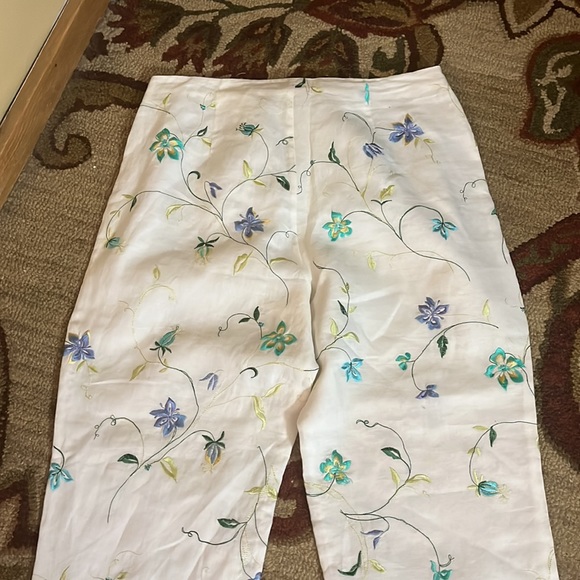 ALLISON TAYLOR size 12 Embroidered Floral Vine Crop Pant Lined Linen Elegant - Picture 11 of 12